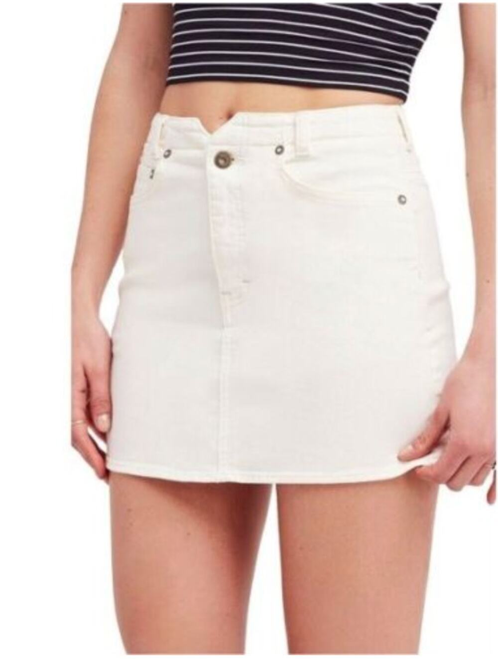 Free People We The Free White Cotton She's All That Denim Mini Skirt Size 31